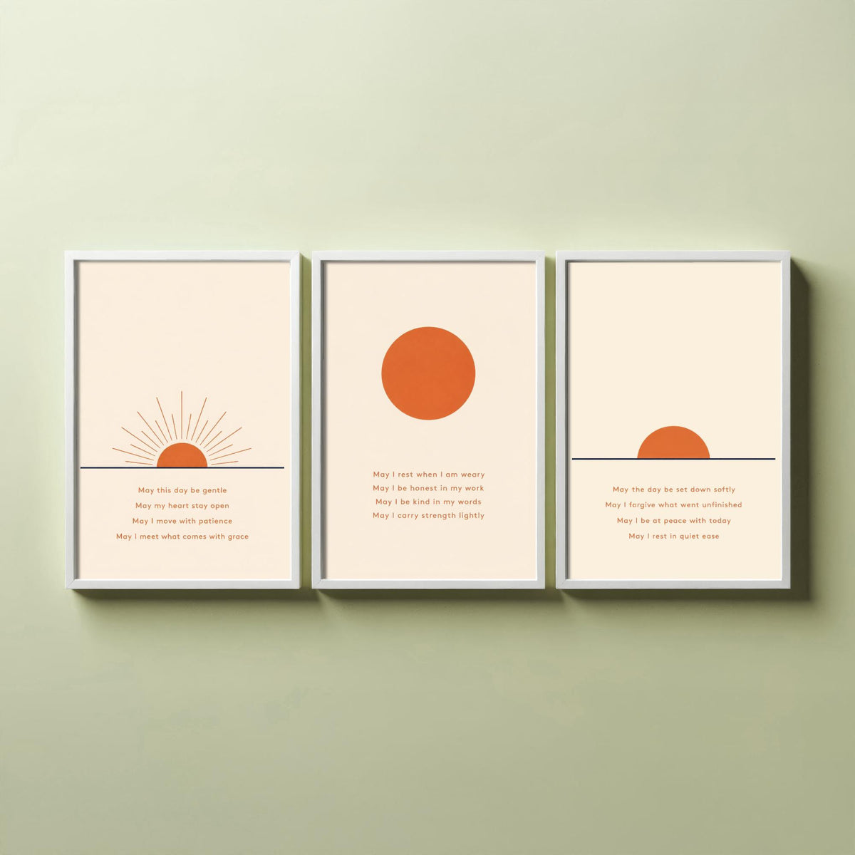 Minimalist Sun Set of Three Art Prints - 3 Sunrise Sunset Affirmation Posters - Boho Wall Art Print Illustration Quote Decor