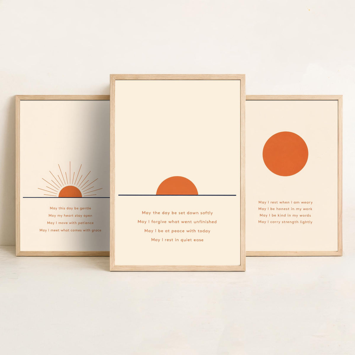 Minimalist Sun Set of Three Art Prints - 3 Sunrise Sunset Affirmation Posters - Boho Wall Art Print Illustration Quote Decor