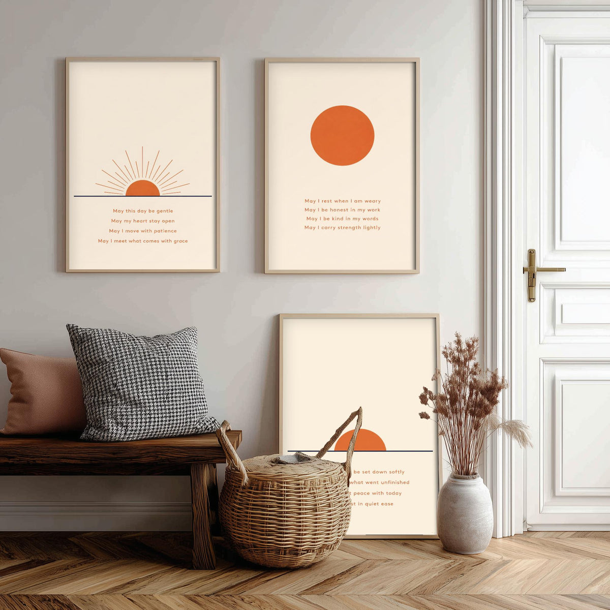 Minimalist Sun Set of Three Art Prints - 3 Sunrise Sunset Affirmation Posters - Boho Wall Art Print Illustration Quote Decor
