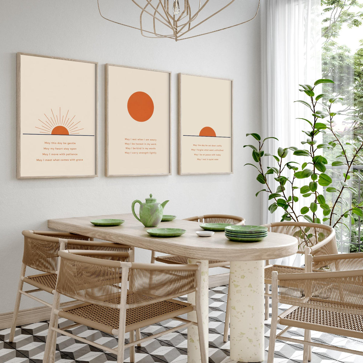 Minimalist Sun Set of Three Art Prints - 3 Sunrise Sunset Affirmation Posters - Boho Wall Art Print Illustration Quote Decor