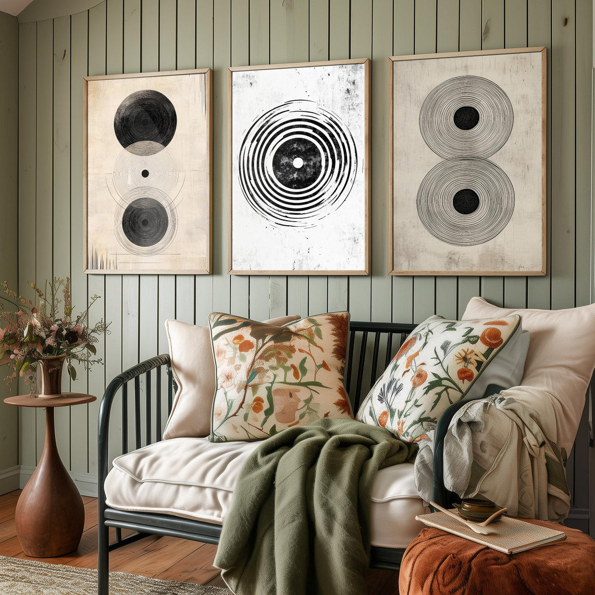 Concentric Circles Set of Three Art Prints - 3 Black White Abstract Posters - Minimalist Wall Art Illustration Decor V1