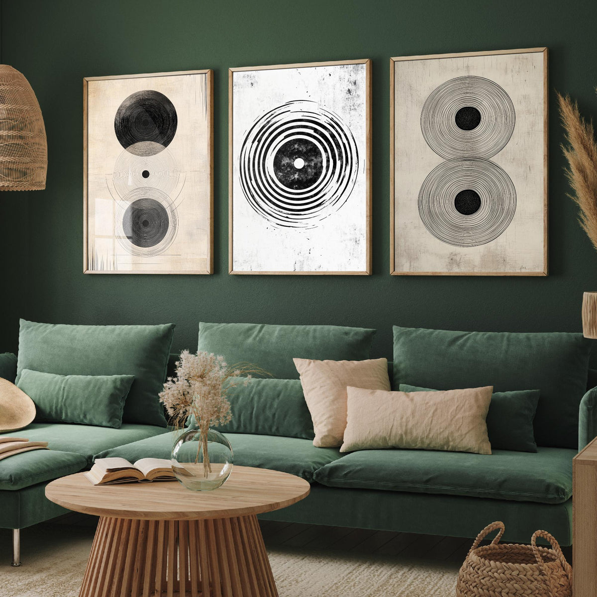 Concentric Circles Set of Three Art Prints - 3 Black White Abstract Posters - Minimalist Wall Art Illustration Decor V1