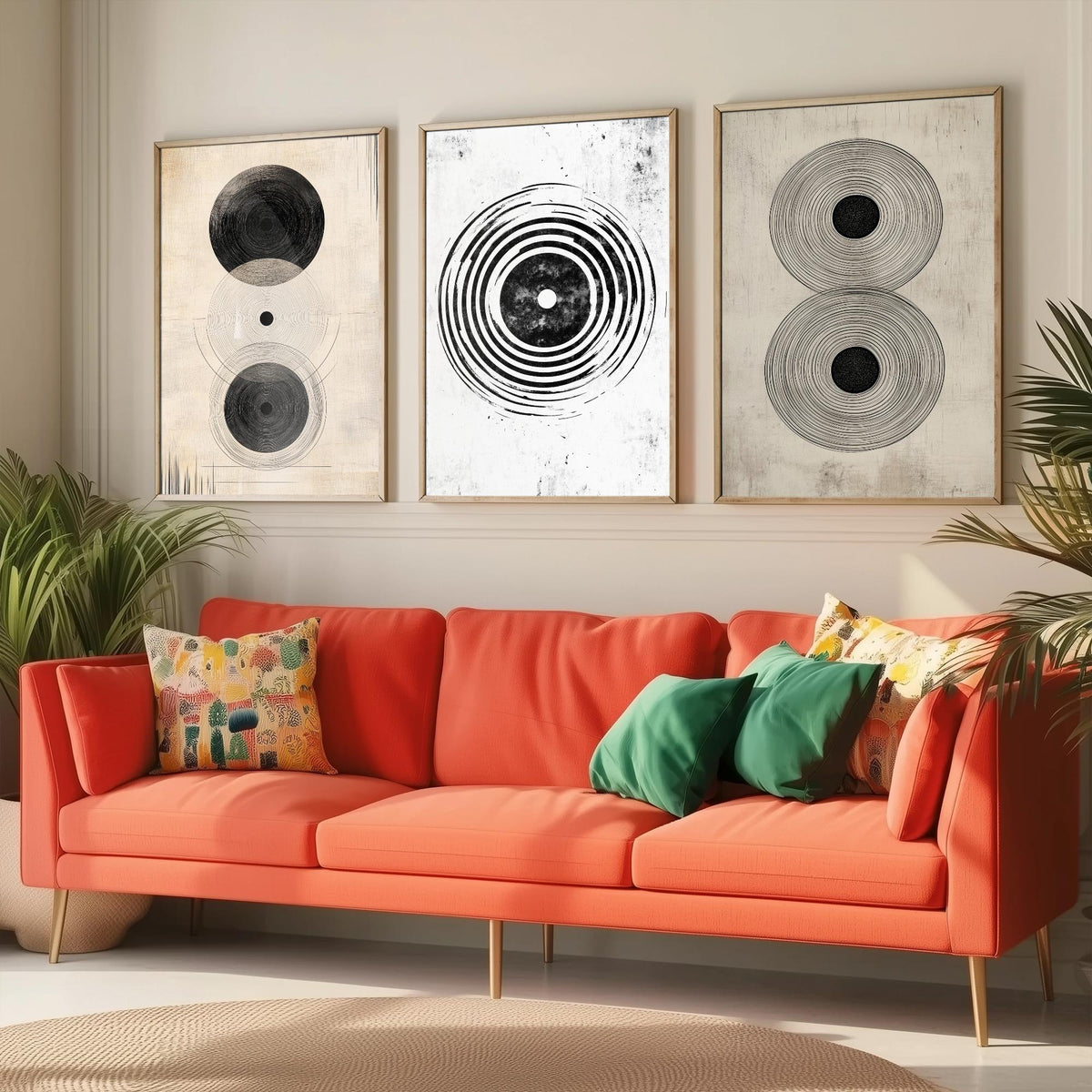 Concentric Circles Set of Three Art Prints - 3 Black White Abstract Posters - Minimalist Wall Art Illustration Decor V1