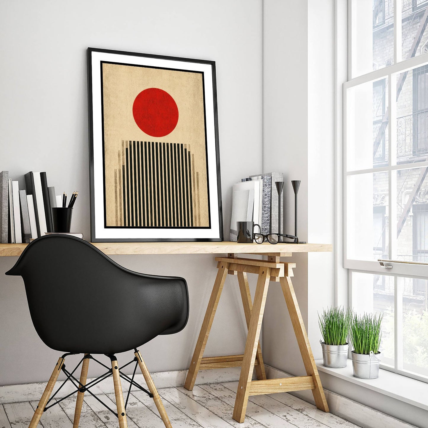 Bauhaus Art Print - Minimalist Geometric Poster - Abstract Sun & Lines Illustration - Wall Art 3/3