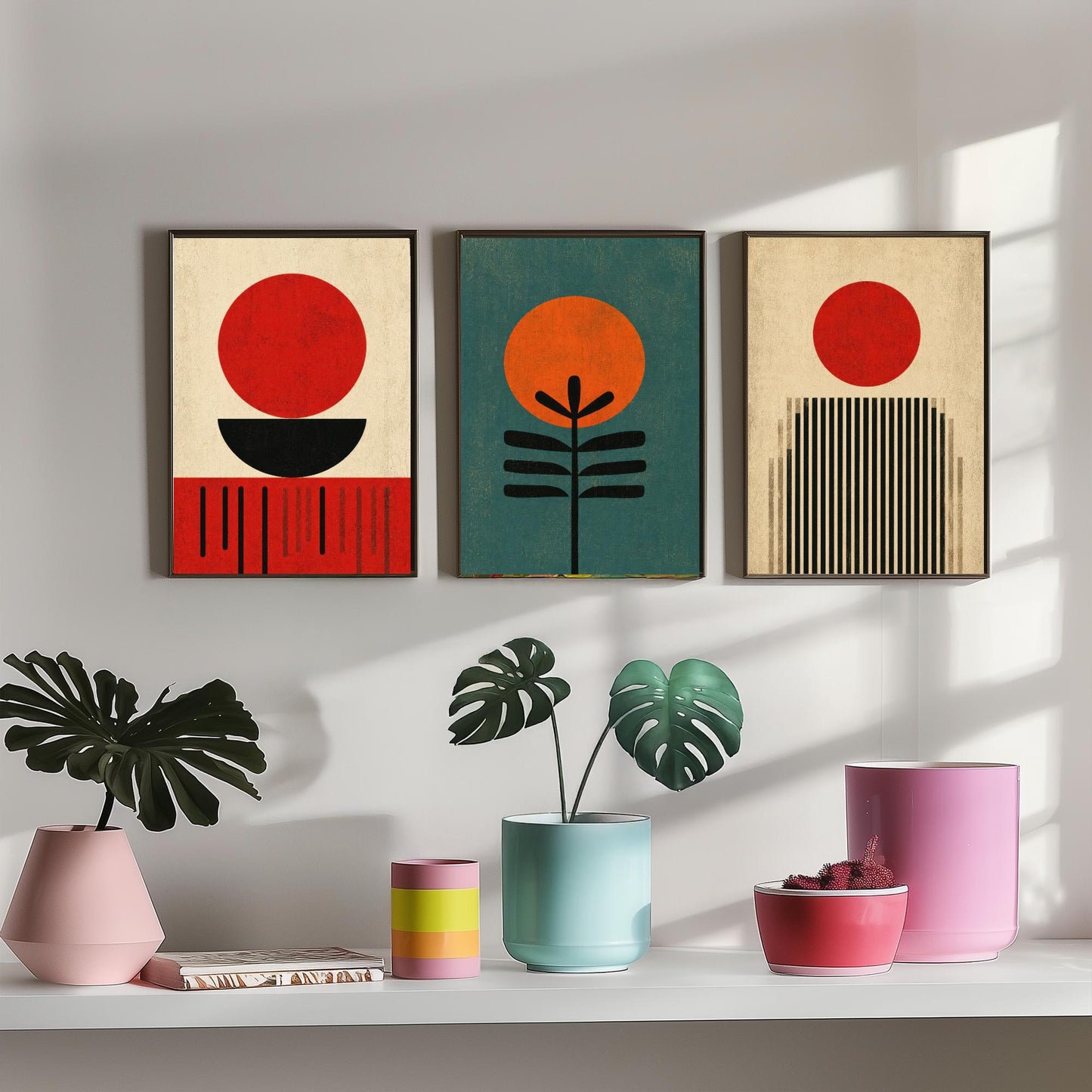 Bauhaus Set of Three Art Prints - Minimalist Geometric Wall Art - Mid Century Modern Poster Illustration Gift Abstract Decor