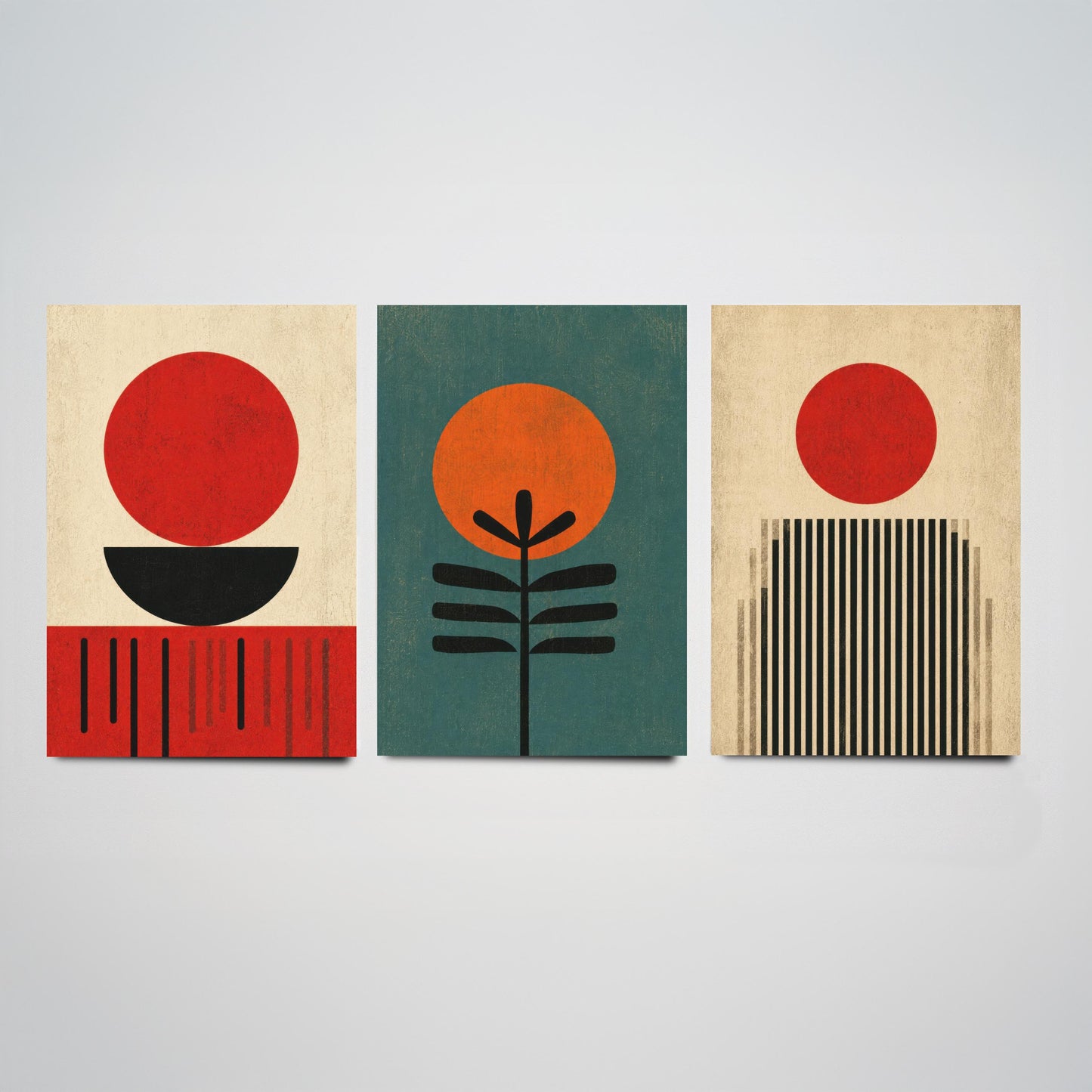 Bauhaus Set of Three Art Prints - Minimalist Geometric Wall Art - Mid Century Modern Poster Illustration Gift Abstract Decor