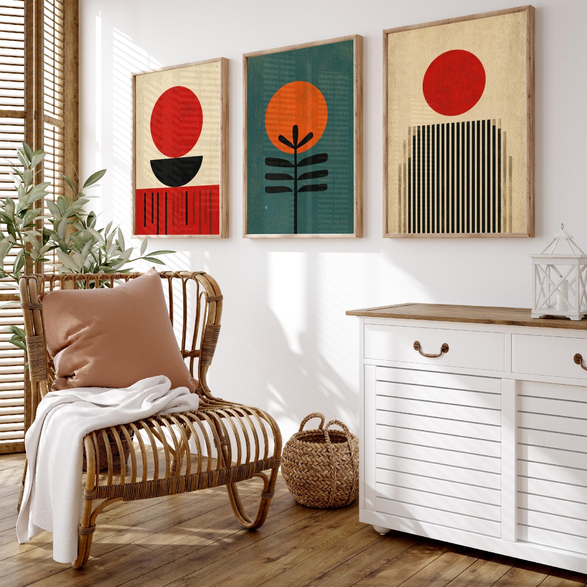 Bauhaus Set of Three Art Prints - Minimalist Geometric Wall Art - Mid Century Modern Poster Illustration Gift Abstract Decor