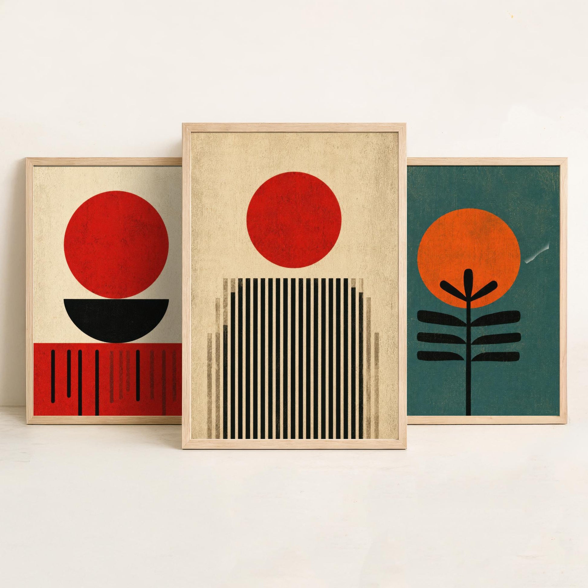 Bauhaus Set of Three Art Prints - Minimalist Geometric Wall Art - Mid Century Modern Poster Illustration Gift Abstract Decor