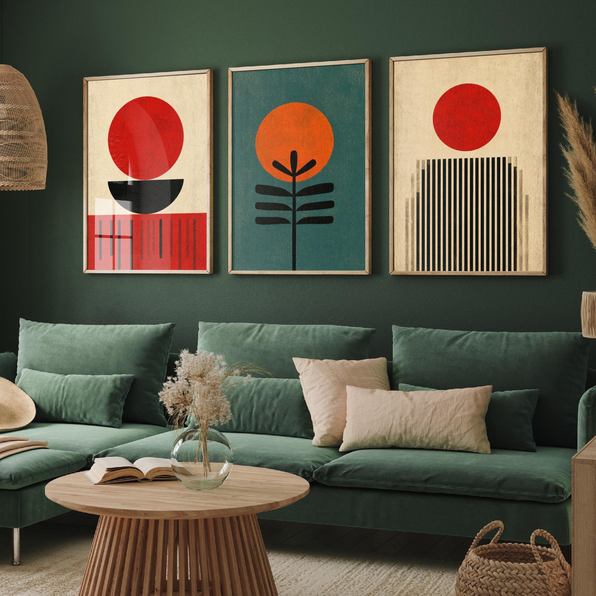 Bauhaus Set of Three Art Prints - Minimalist Geometric Wall Art - Mid Century Modern Poster Illustration Gift Abstract Decor