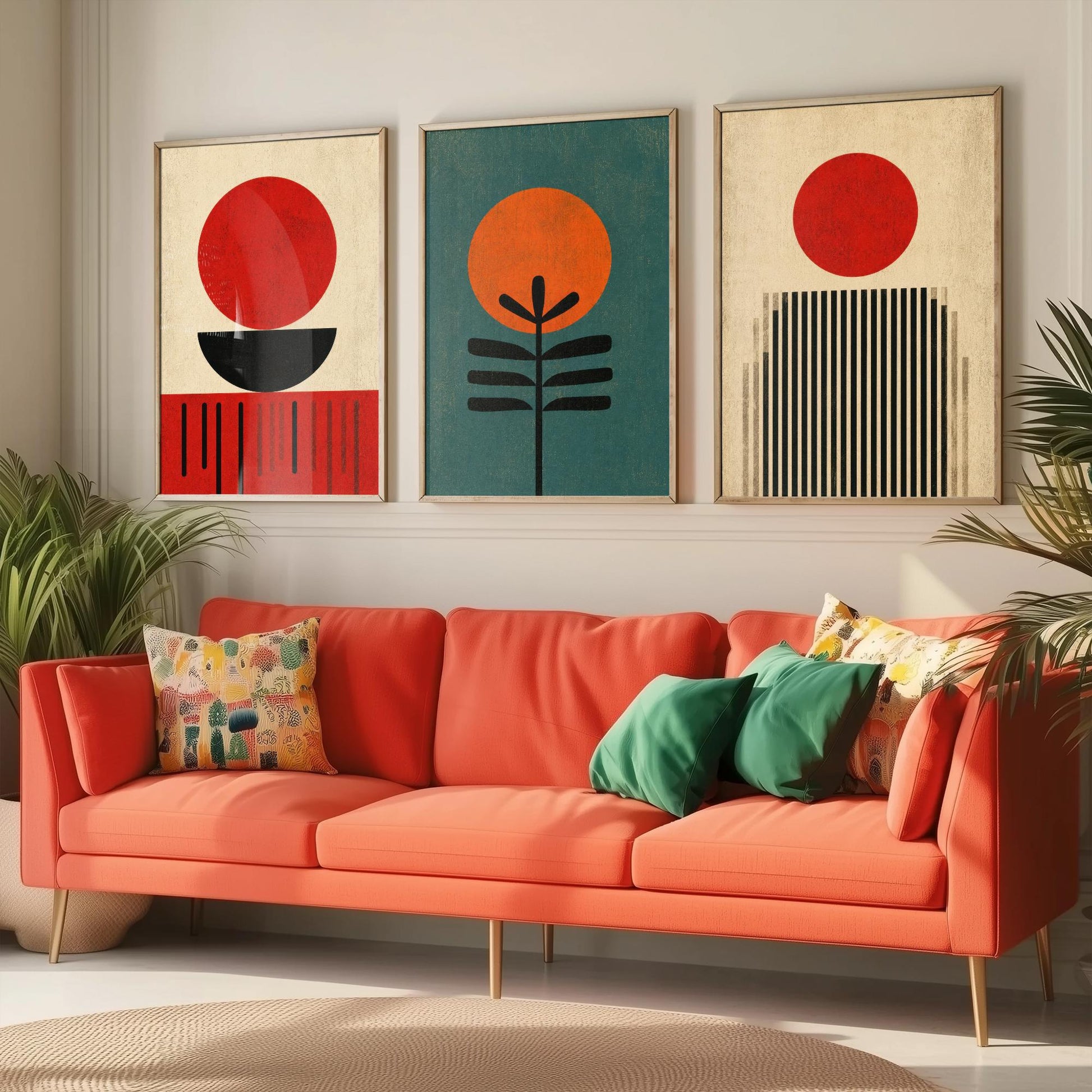 Bauhaus Set of Three Art Prints - Minimalist Geometric Wall Art - Mid Century Modern Poster Illustration Gift Abstract Decor