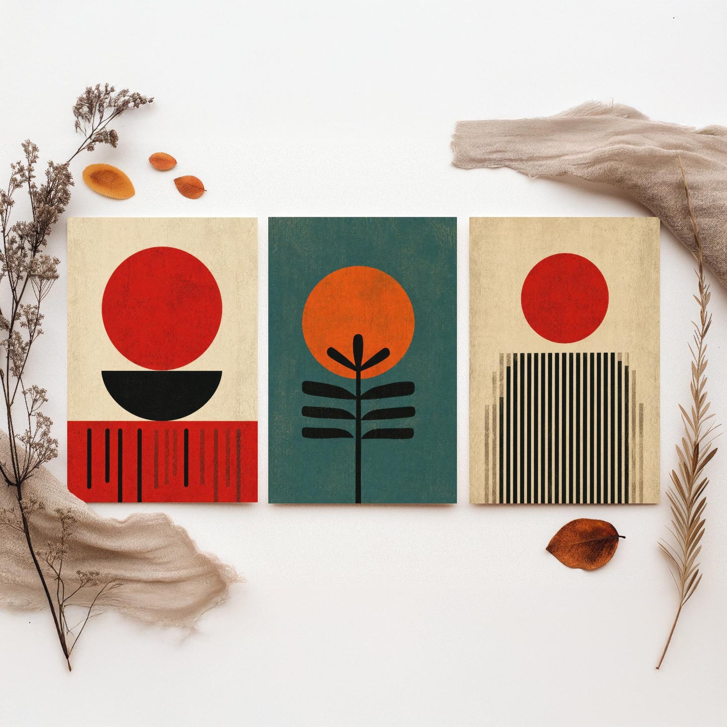 Bauhaus Set of Three Art Prints - Minimalist Geometric Wall Art - Mid Century Modern Poster Illustration Gift Abstract Decor