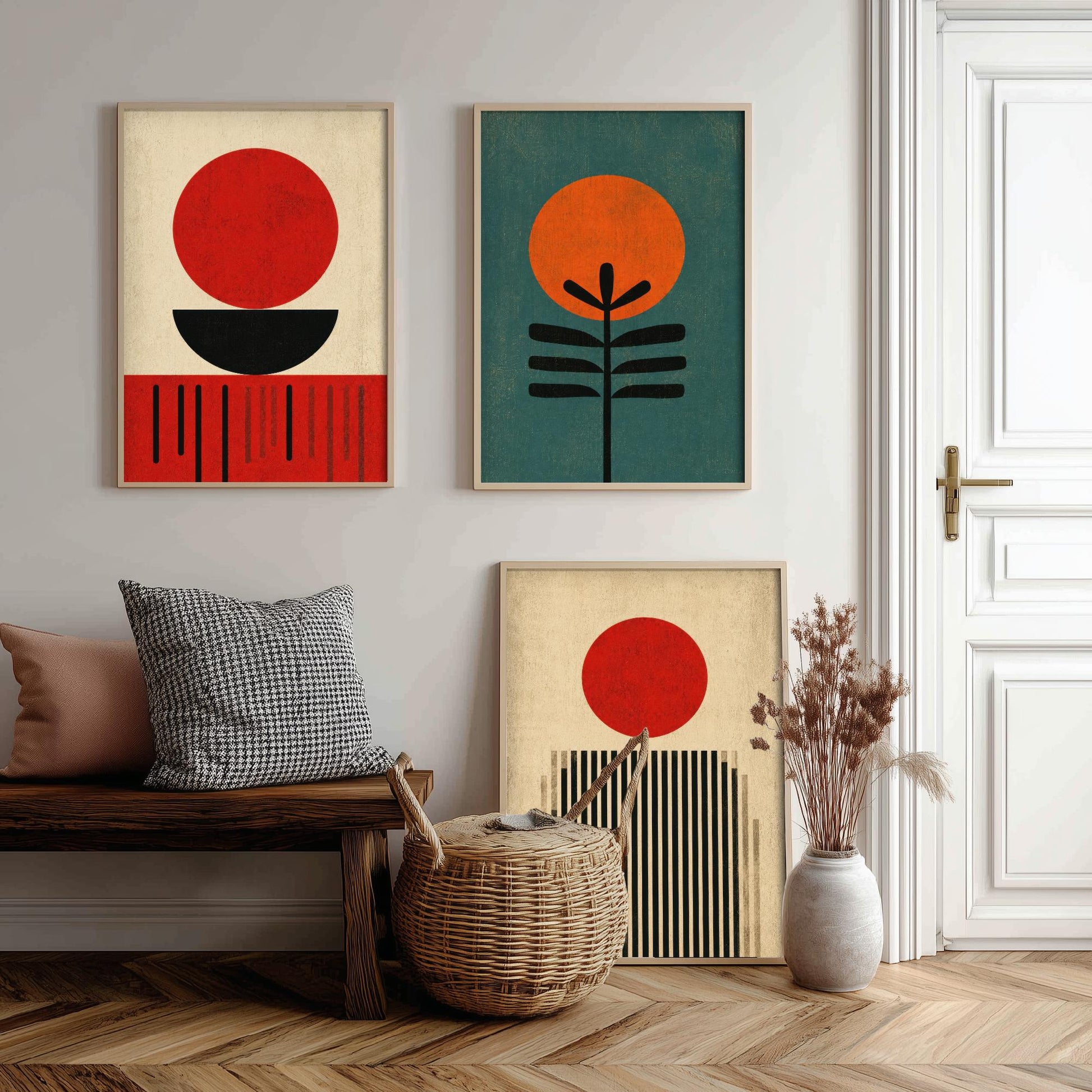 Bauhaus Set of Three Art Prints - Minimalist Geometric Wall Art - Mid Century Modern Poster Illustration Gift Abstract Decor