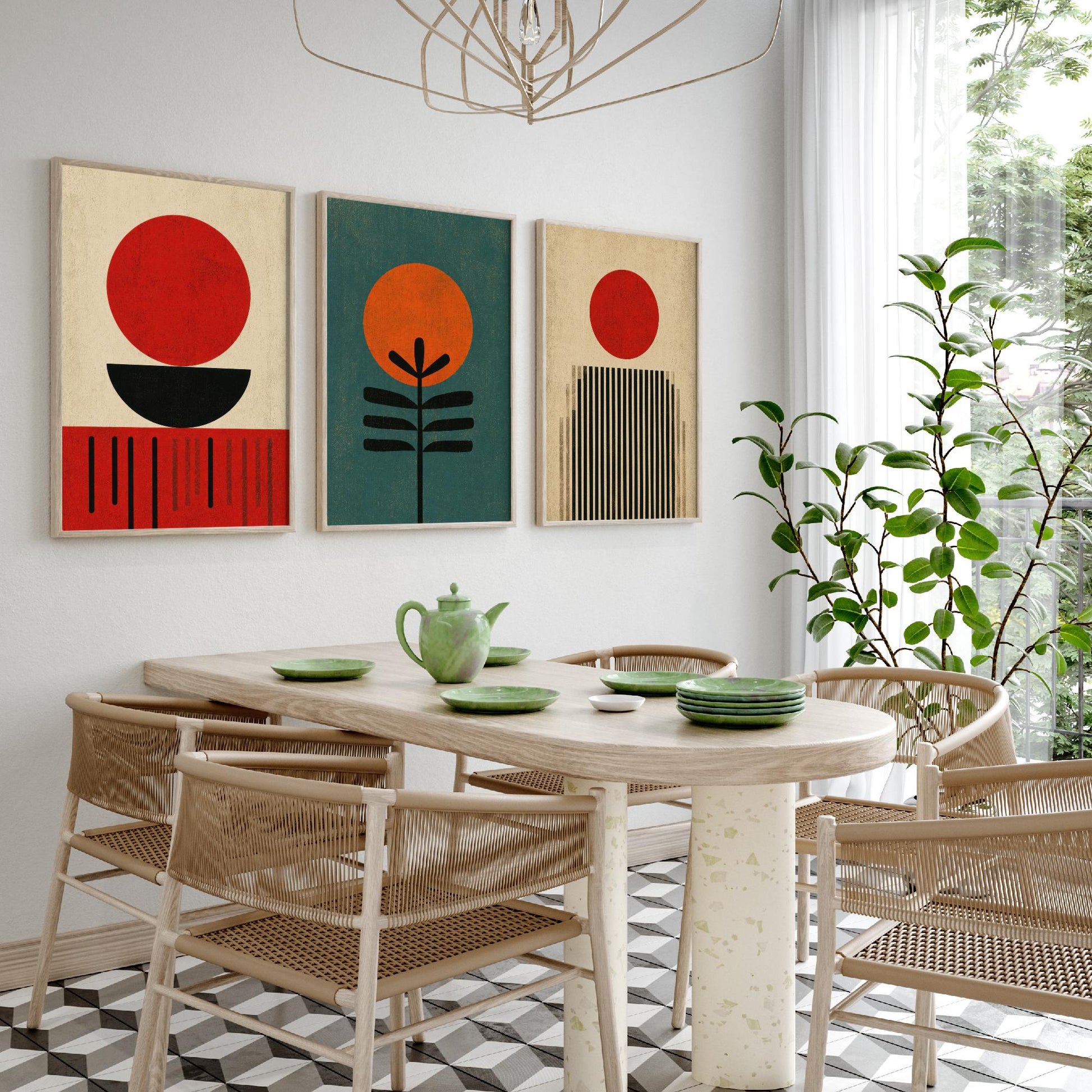 Bauhaus Set of Three Art Prints - Minimalist Geometric Wall Art - Mid Century Modern Poster Illustration Gift Abstract Decor