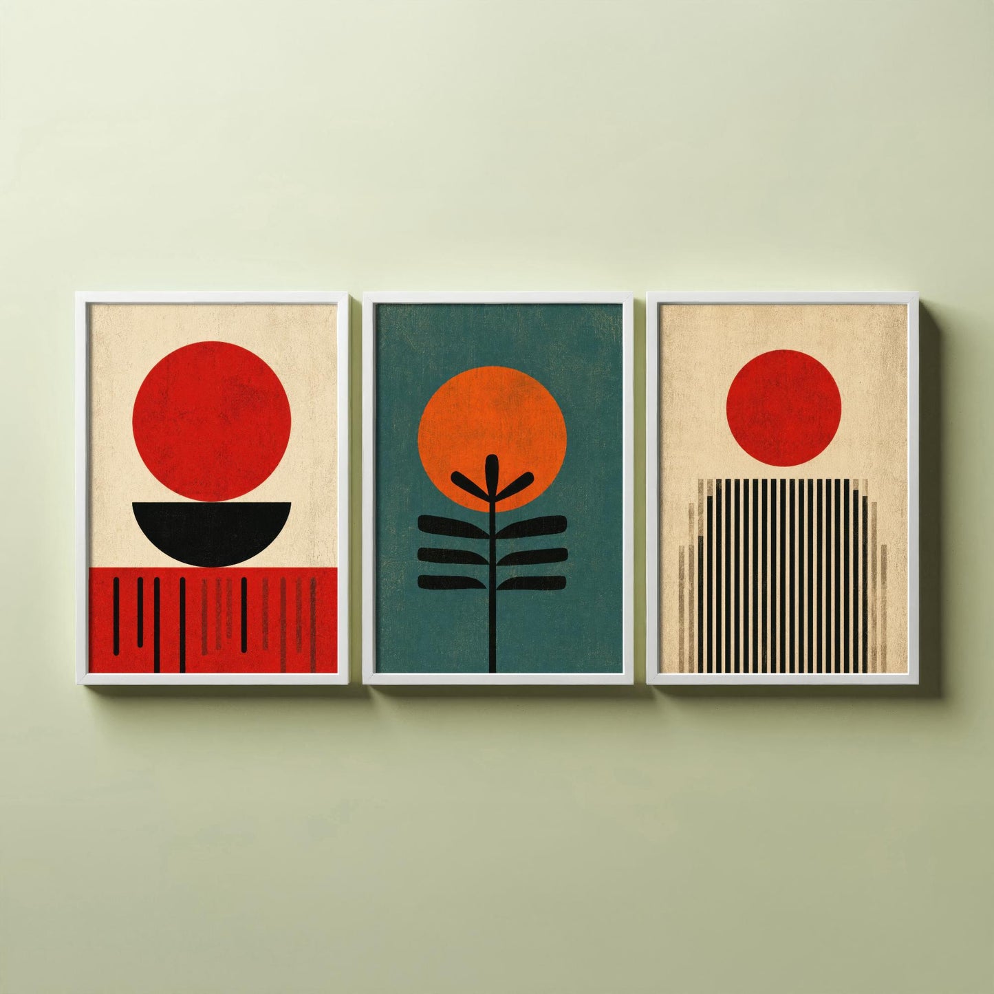 Bauhaus Set of Three Art Prints - Minimalist Geometric Wall Art - Mid Century Modern Poster Illustration Gift Abstract Decor