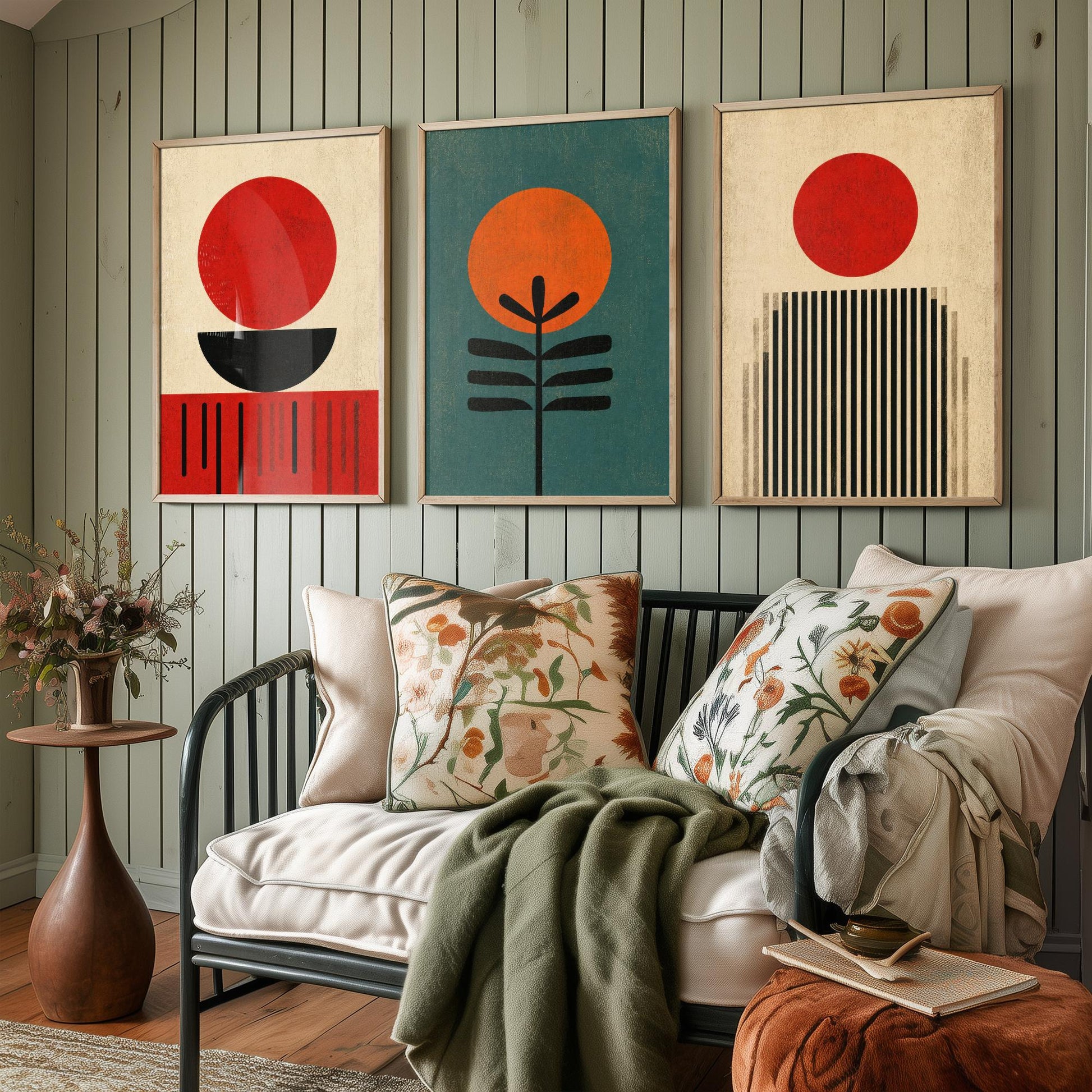 Bauhaus Set of Three Art Prints - Minimalist Geometric Wall Art - Mid Century Modern Poster Illustration Gift Abstract Decor