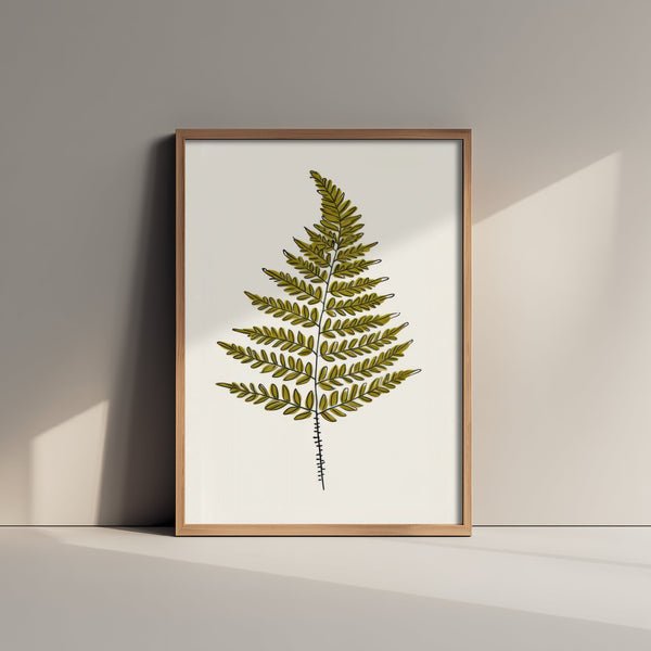Olive Fern Frond Line Drawing Poster - Minimalist Botanical Art Print ...