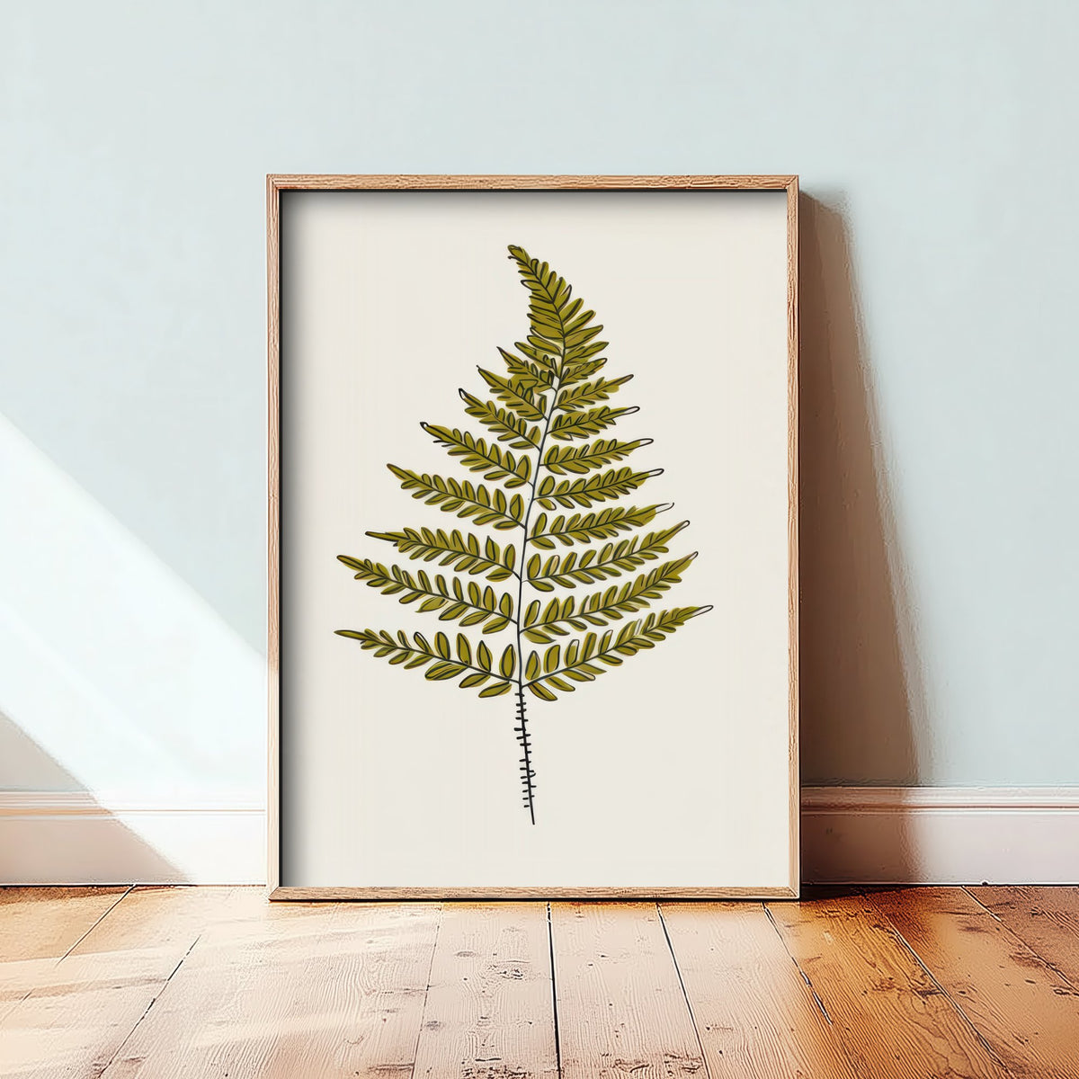 Fern Frond Art Print - Olive Green Botanical Line Drawing Poster - Minimalist Plant Wall Decor V2 1/3