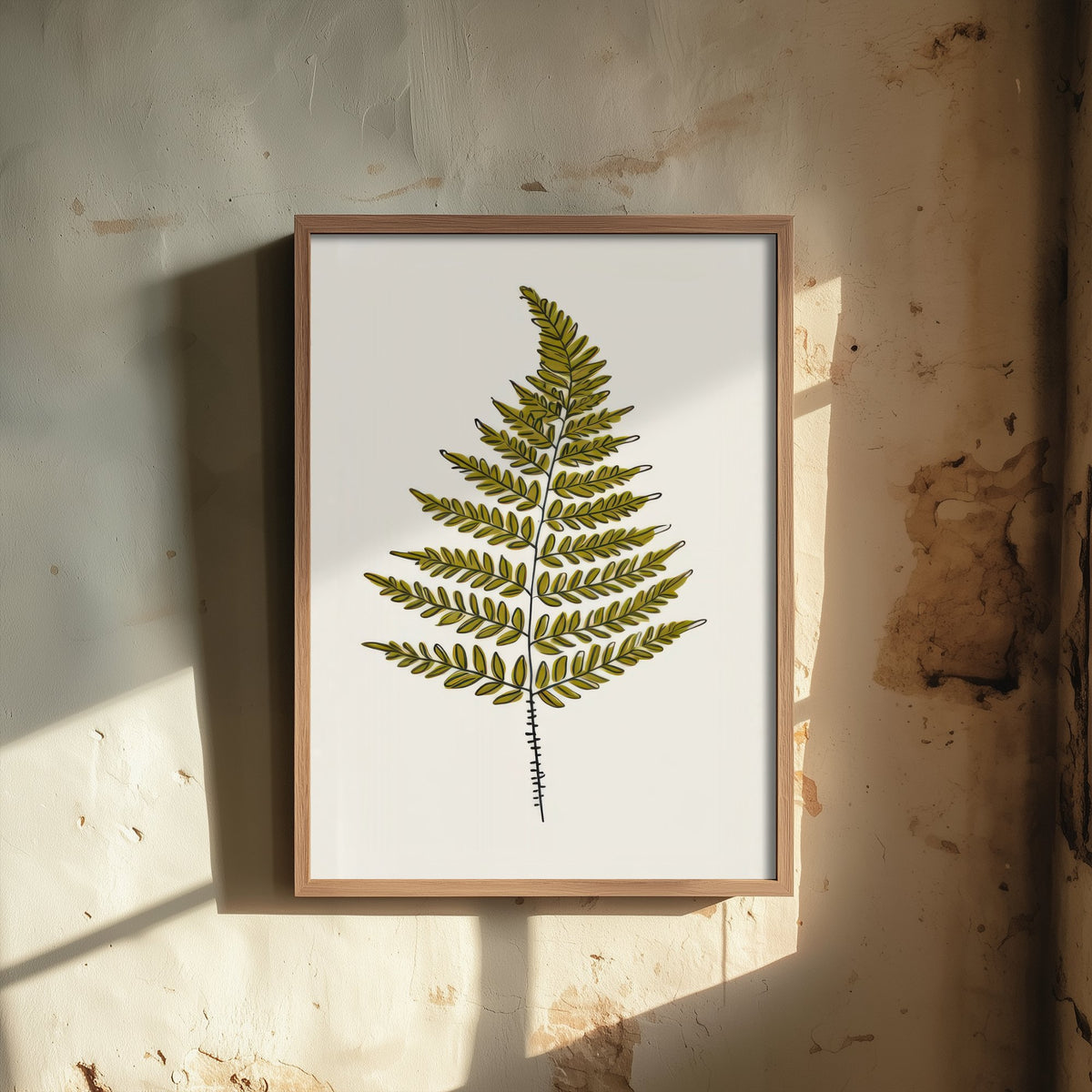 Fern Frond Art Print - Olive Green Botanical Line Drawing Poster - Minimalist Plant Wall Decor V2 1/3