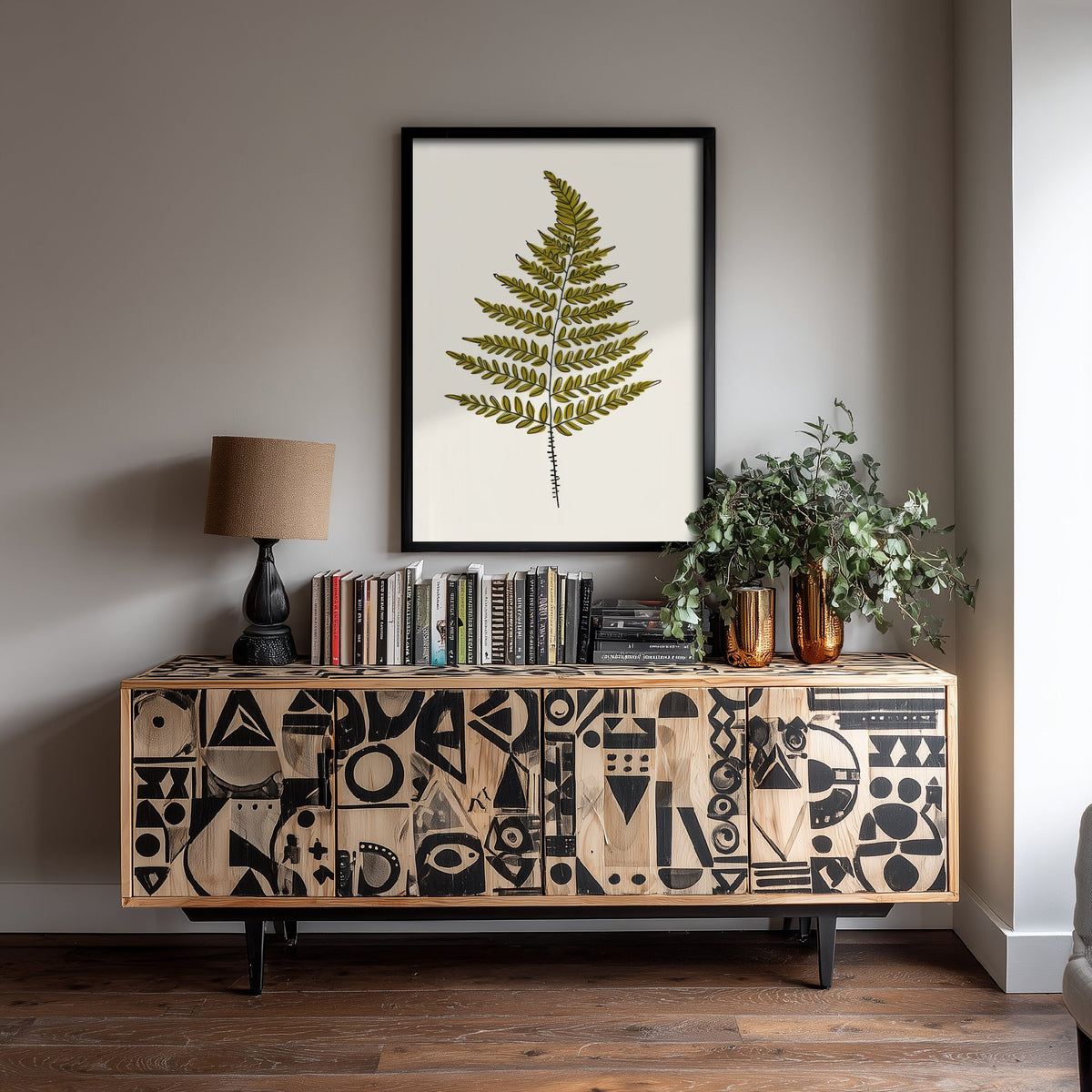 Fern Frond Art Print - Olive Green Botanical Line Drawing Poster - Minimalist Plant Wall Decor V2 1/3