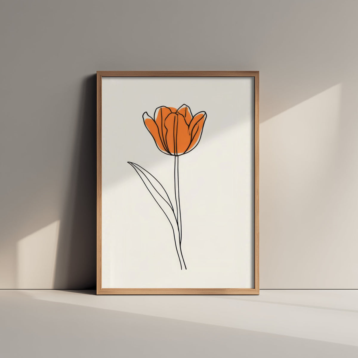 Orange Tulip Art Print - Long Stem Flower Poster - Minimalist Spring Line Drawing V2 2/3