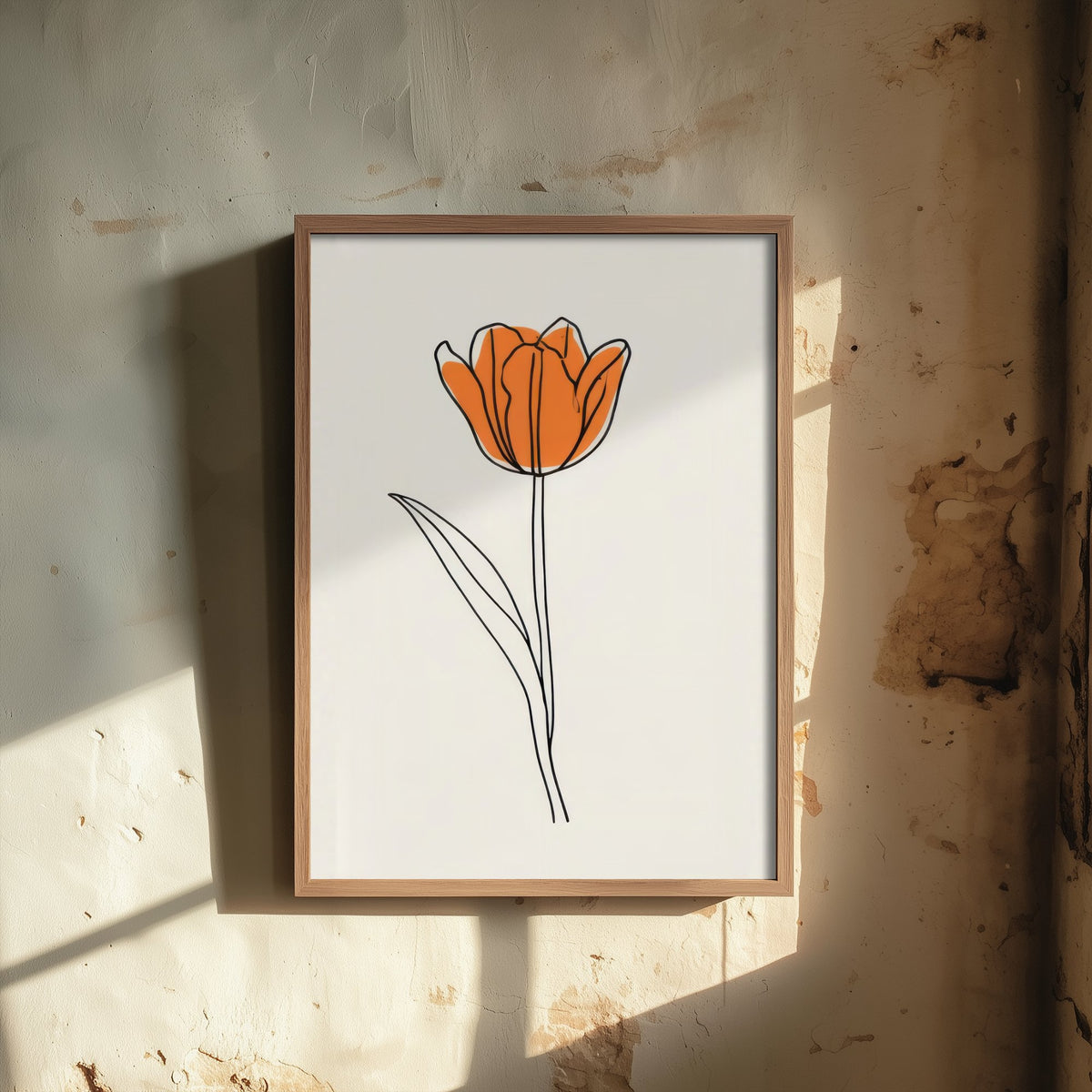 Orange Tulip Art Print - Long Stem Flower Poster - Minimalist Spring Line Drawing V2 2/3
