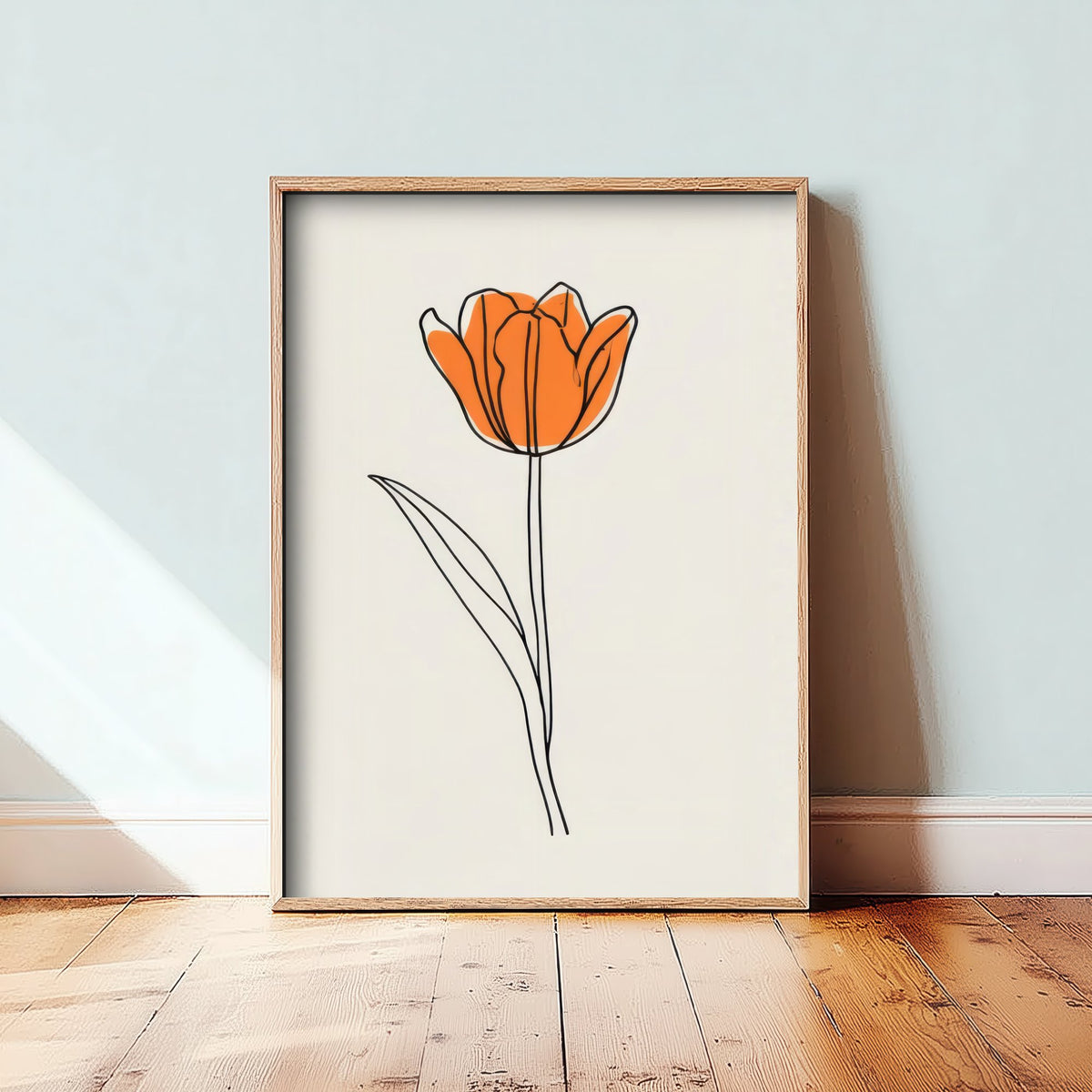 Orange Tulip Art Print - Long Stem Flower Poster - Minimalist Spring Line Drawing V2 2/3
