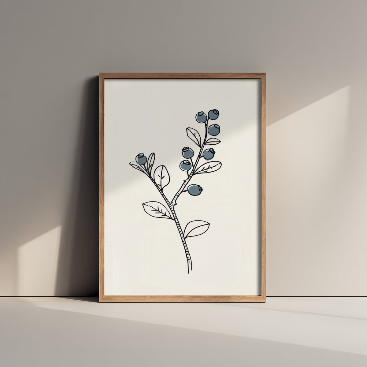 Blueberry Branch Art Print - Minimalist Fruit Line Drawing Poster - Kitchen Botanical V2 3/3