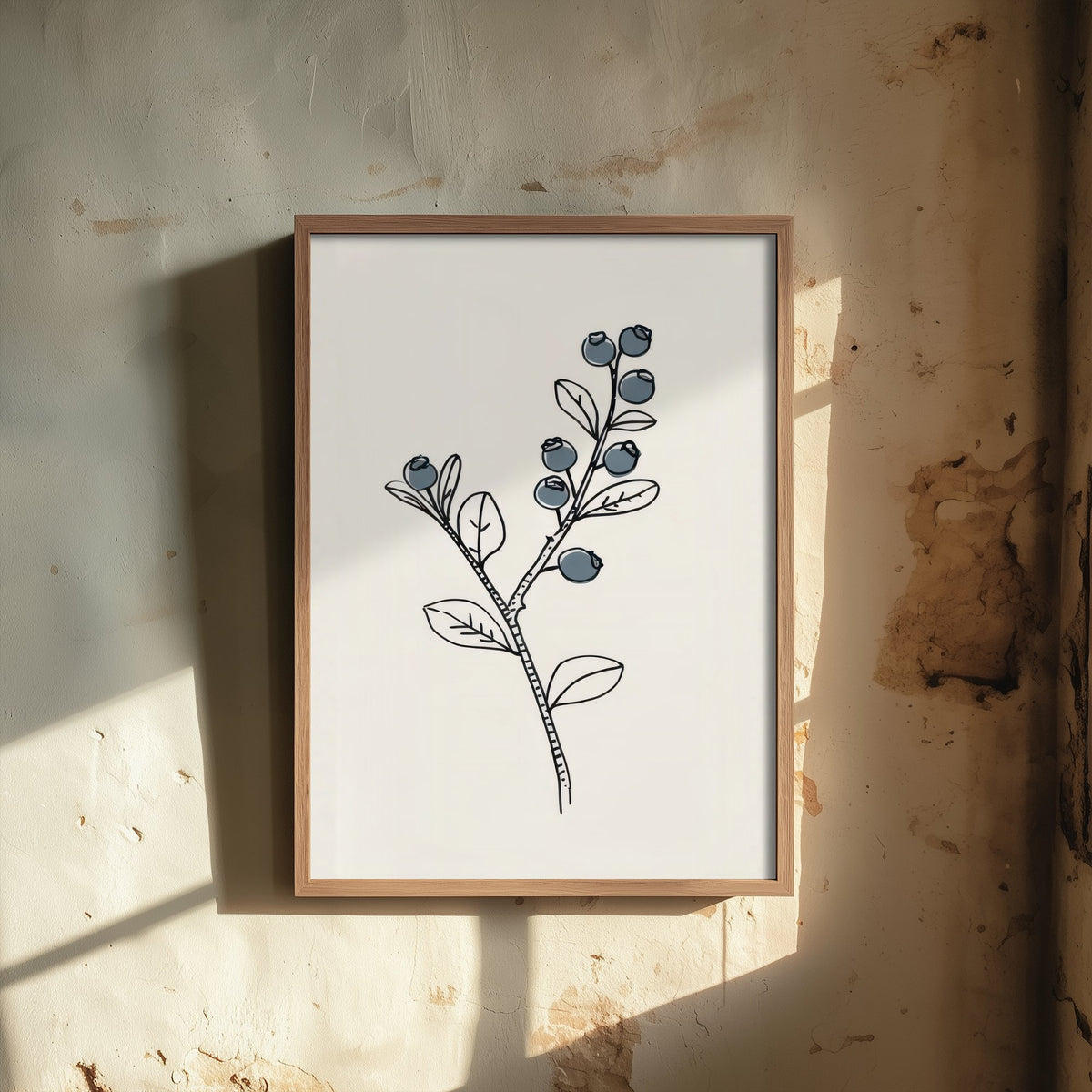 Blueberry Branch Art Print - Minimalist Fruit Line Drawing Poster - Kitchen Botanical V2 3/3