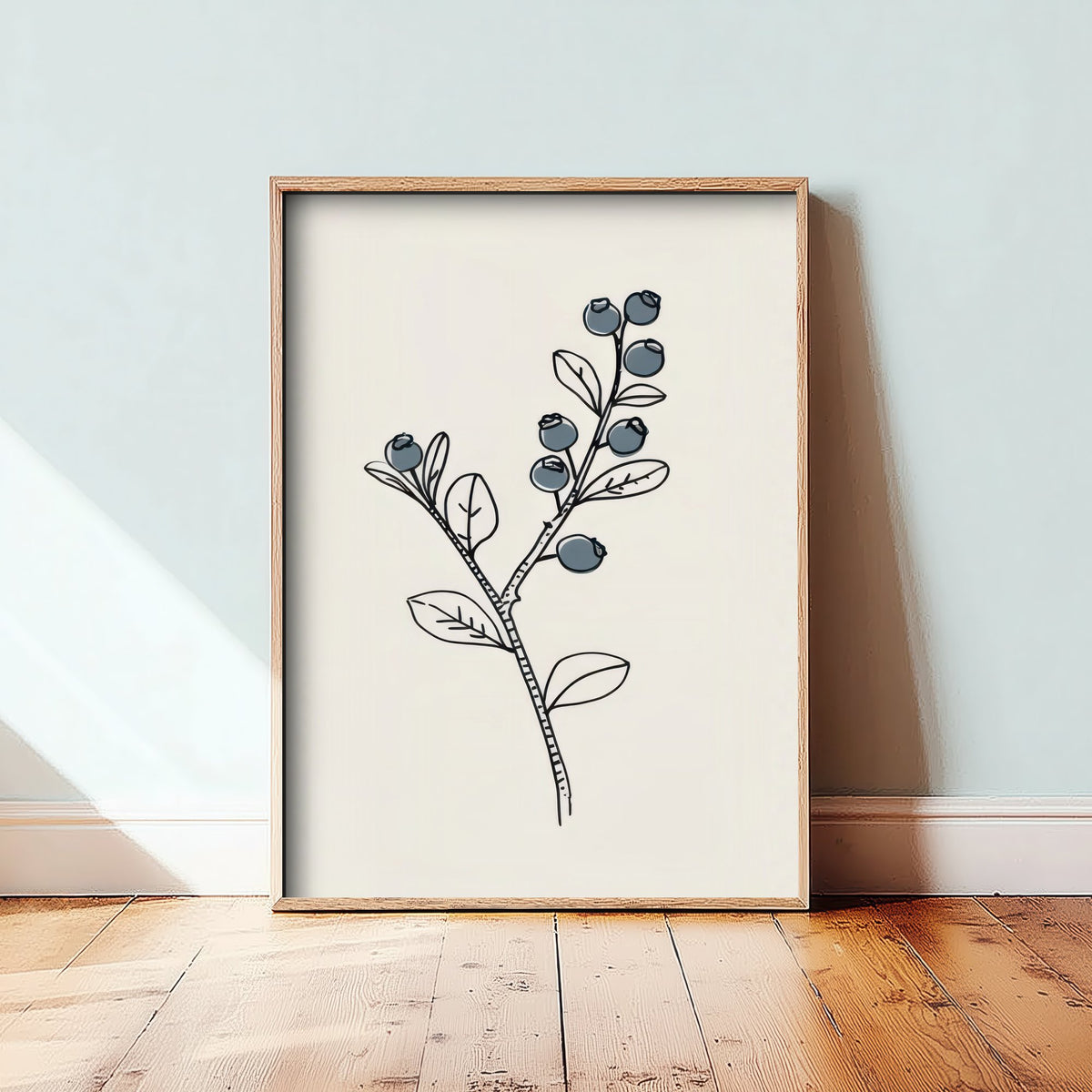 Blueberry Branch Art Print - Minimalist Fruit Line Drawing Poster - Kitchen Botanical V2 3/3