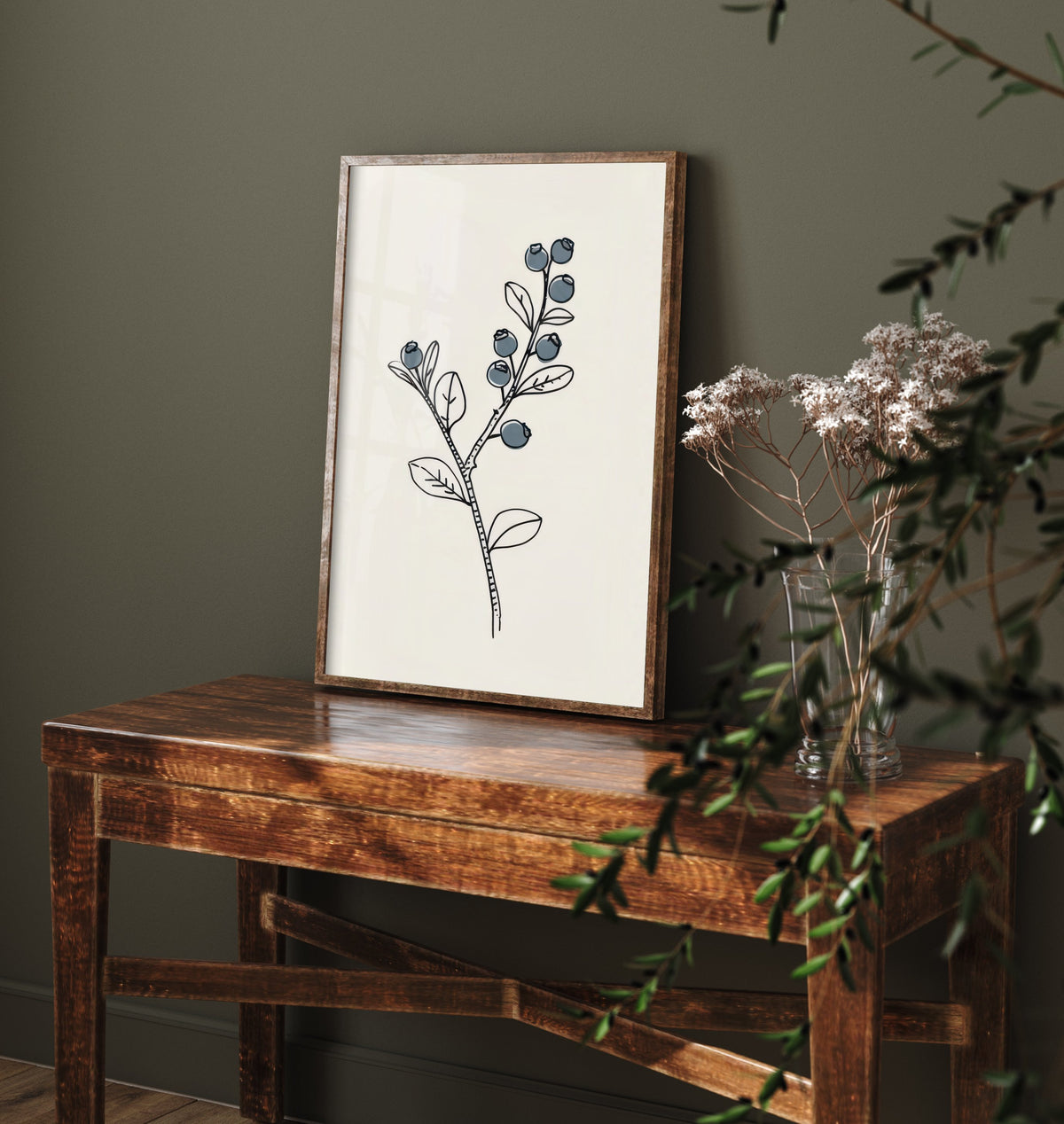 Blueberry Branch Art Print - Minimalist Fruit Line Drawing Poster - Kitchen Botanical V2 3/3