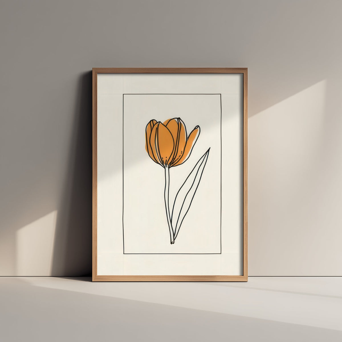 Apricot Tulip Art Print - Bordered Spring Flower Poster - Fine Line Drawing V4 2/3