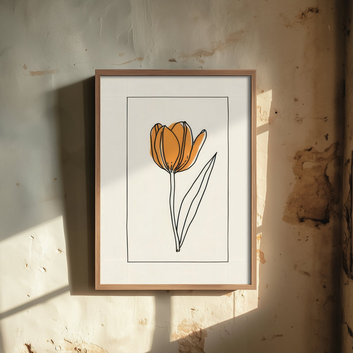 Apricot Tulip Art Print - Bordered Spring Flower Poster - Fine Line Drawing V4 2/3