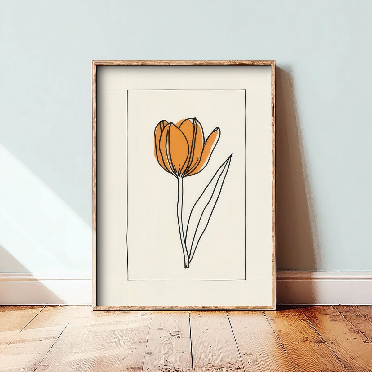 Apricot Tulip Art Print - Bordered Spring Flower Poster - Fine Line Drawing V4 2/3