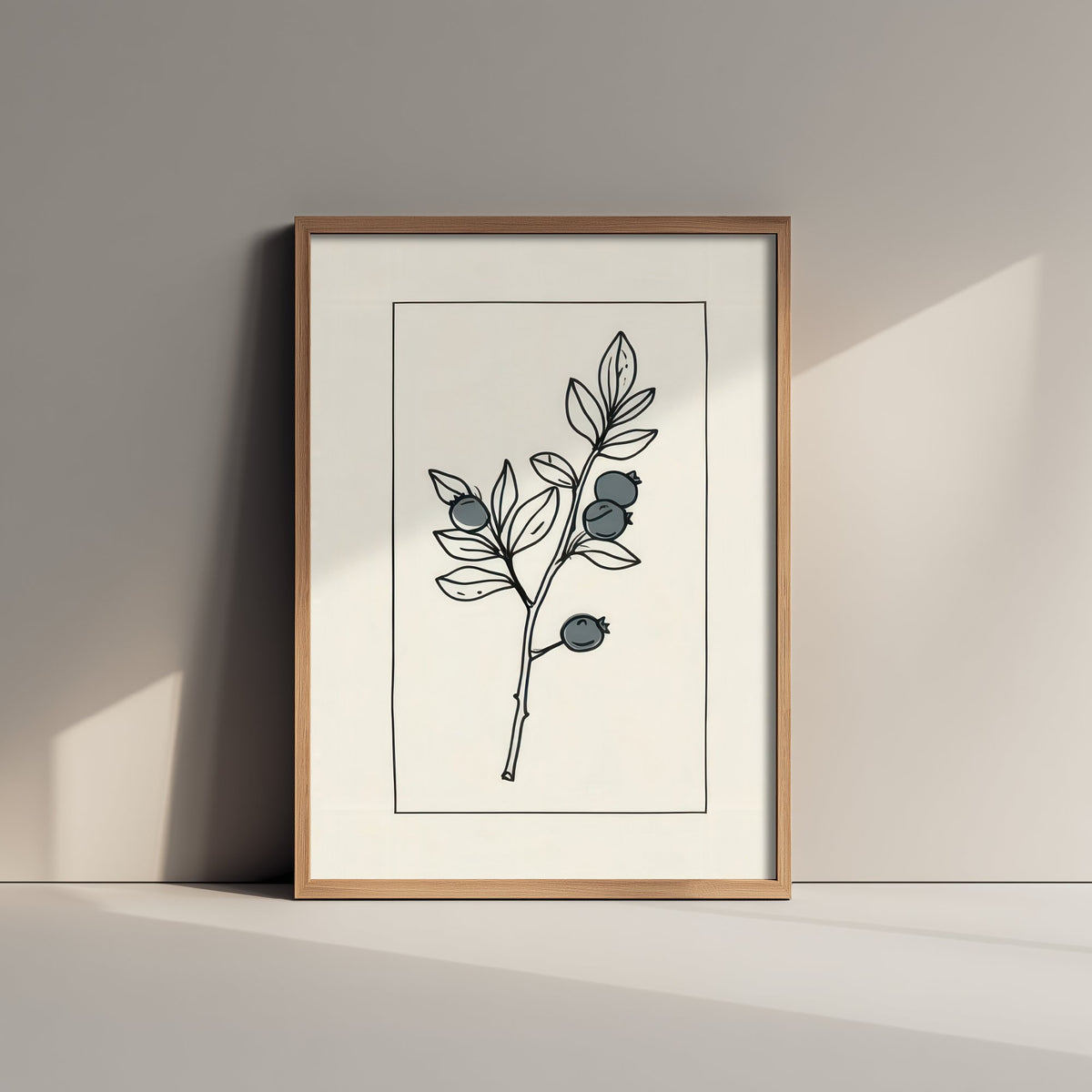 Blueberry Sprig Kitchen Poster - Slate Blue Fruit Ink Drawing - Bordered Botanical Art Print V4 3/3