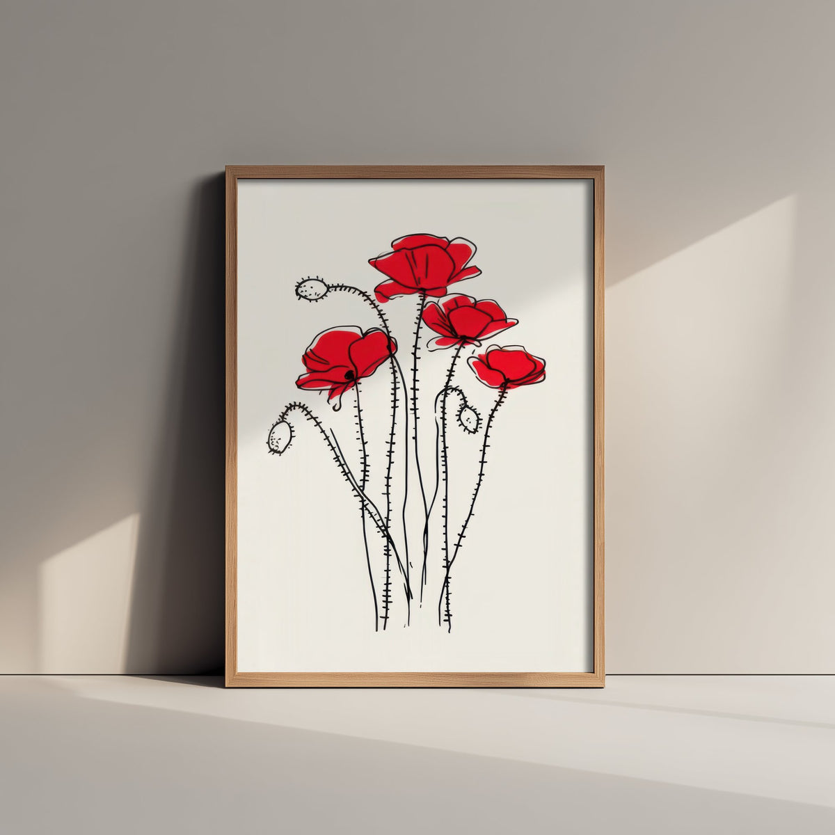 Red Poppy Art Print - Wildflower Line Drawing Poster - Remembrance Botanical Decor V1 1/3