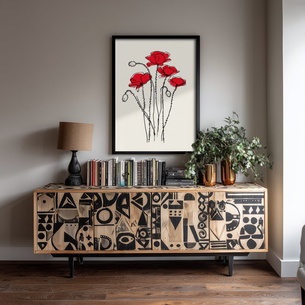Red Poppy Art Print - Wildflower Line Drawing Poster - Remembrance Botanical Decor V1 1/3