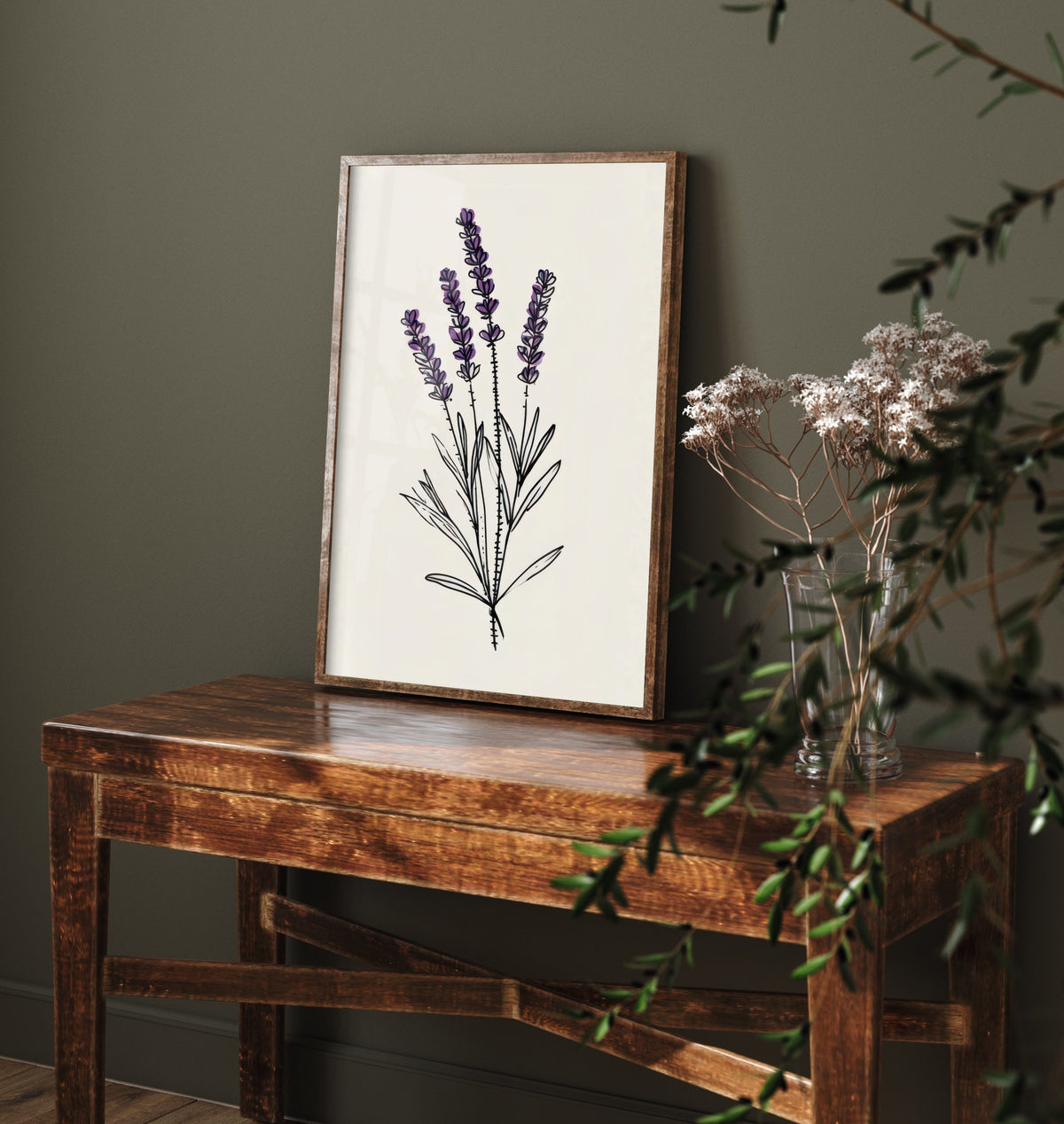 Lavender Sprig Art Print - Purple Herb Line Drawing Poster - Provence Botanical V1 2/3