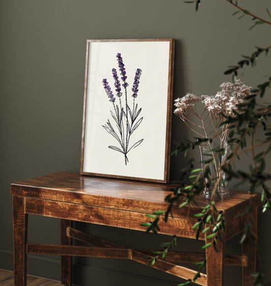Lavender Sprig Art Print - Purple Herb Line Drawing Poster - Provence Botanical V1 2/3