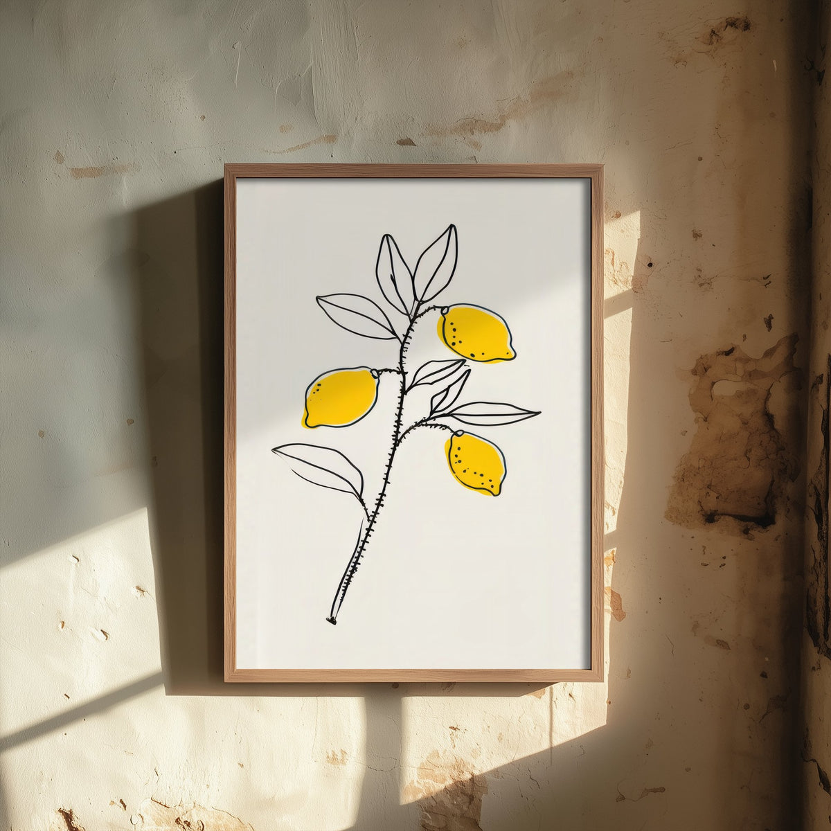 Lemon Branch Art Print - Citrus Kitchen Poster - Yellow Fruit Line Drawing V1 3/3