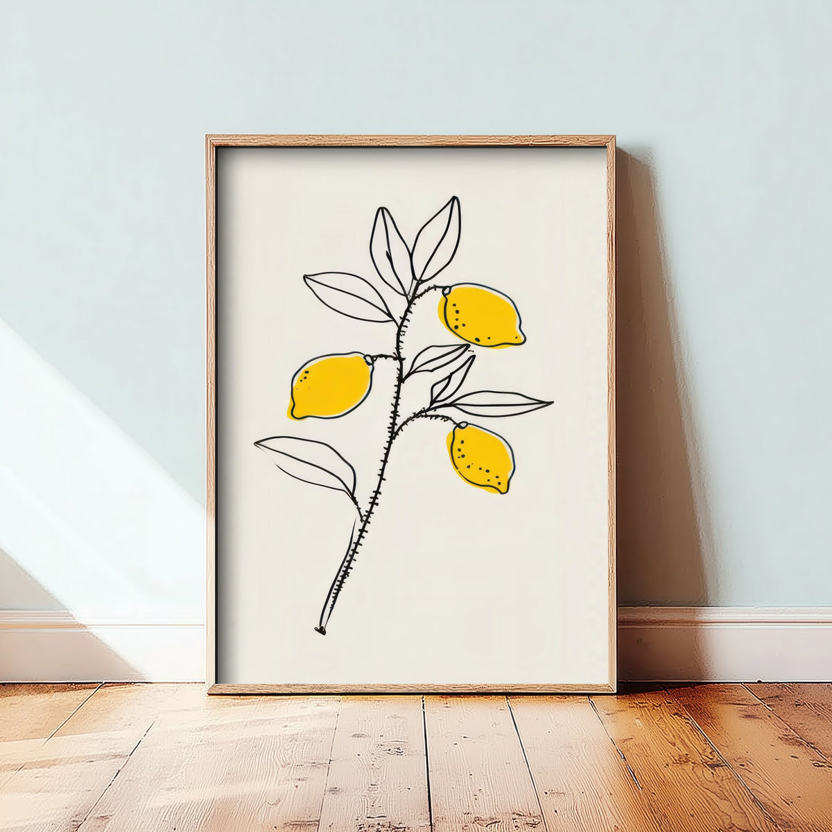 Lemon Branch Art Print - Citrus Kitchen Poster - Yellow Fruit Line Drawing V1 3/3