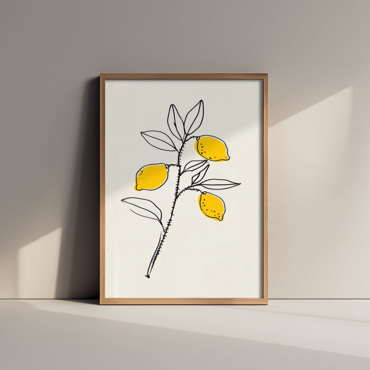 Lemon Branch Art Print - Citrus Kitchen Poster - Yellow Fruit Line Drawing V1 3/3