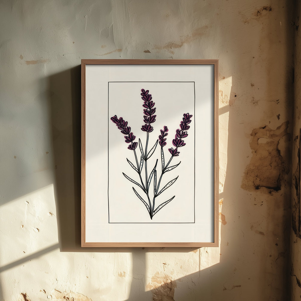 Lavender Art Print - Deep Purple Herb Poster - Bordered Botanical Line Drawing V3 2/3