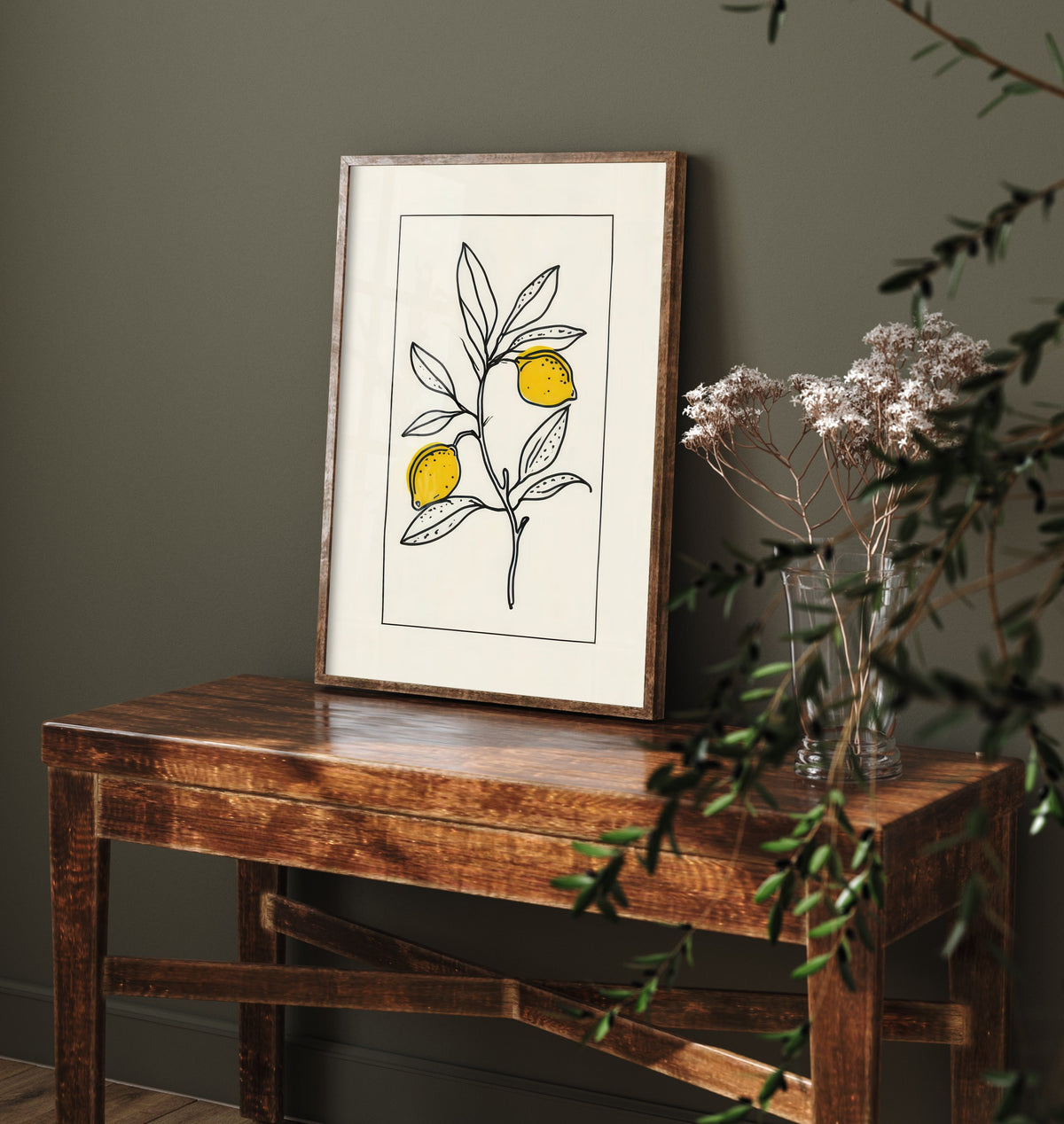 Lemons Art Print - Mediterranean Kitchen Poster - Bordered Citrus Drawing V3 3/3