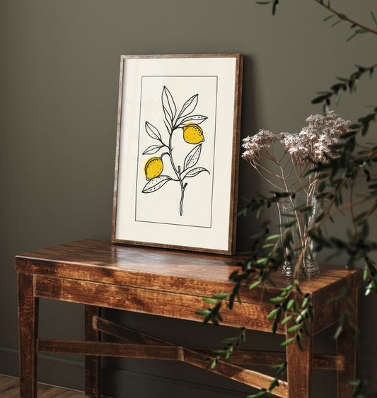 Lemons Art Print - Mediterranean Kitchen Poster - Bordered Citrus Drawing V3 3/3