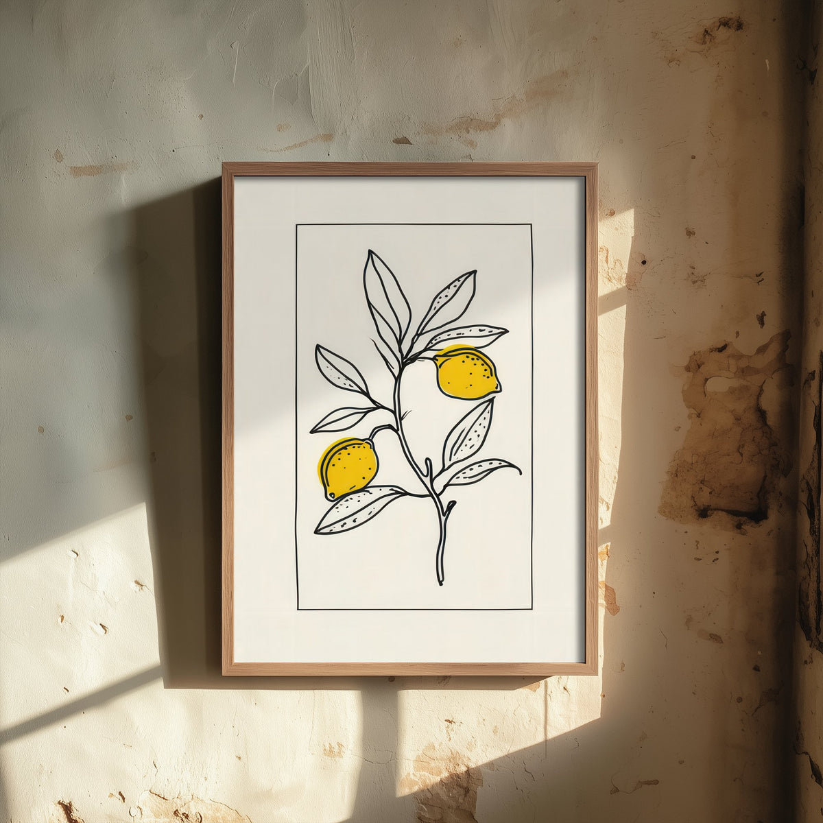 Lemons Art Print - Mediterranean Kitchen Poster - Bordered Citrus Drawing V3 3/3