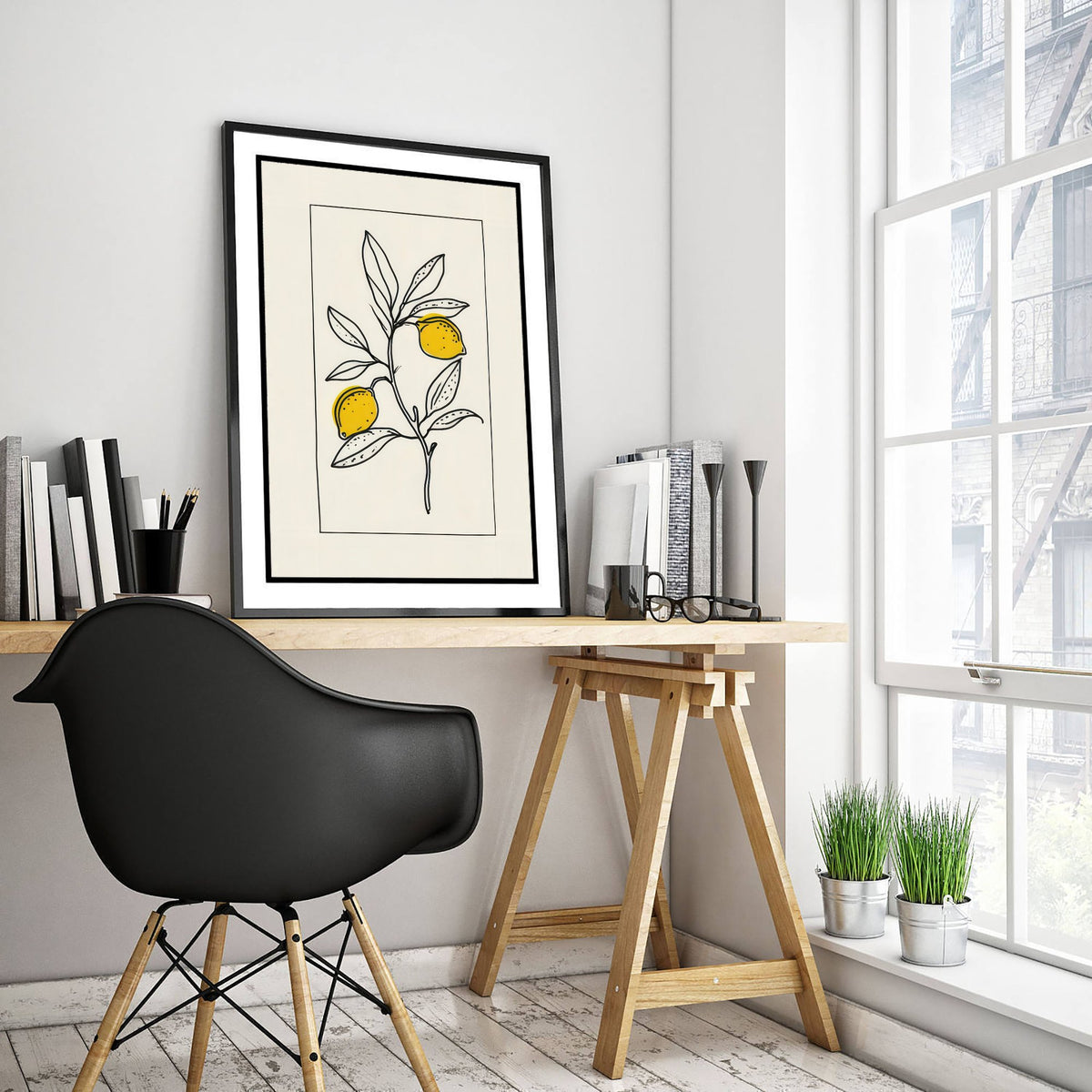 Lemons Art Print - Mediterranean Kitchen Poster - Bordered Citrus Drawing V3 3/3