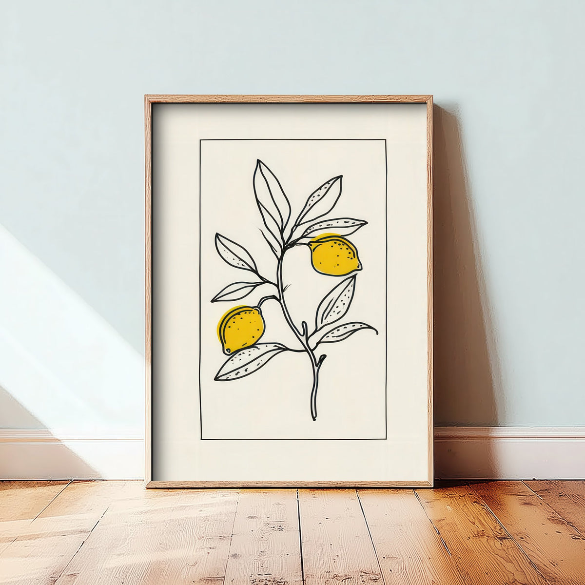 Lemons Art Print - Mediterranean Kitchen Poster - Bordered Citrus Drawing V3 3/3