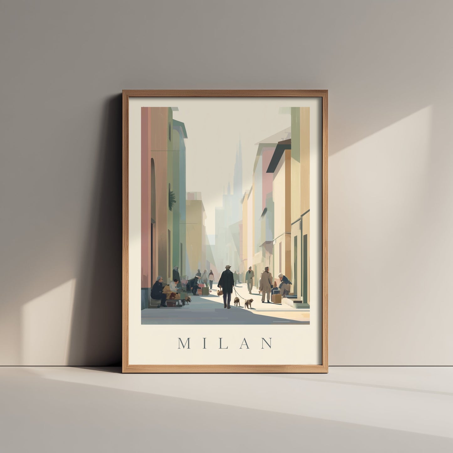 Milan Italy Travel Poster - Minimalist Street Art Print - Market Scene Illustration - Sunlit City 1/3