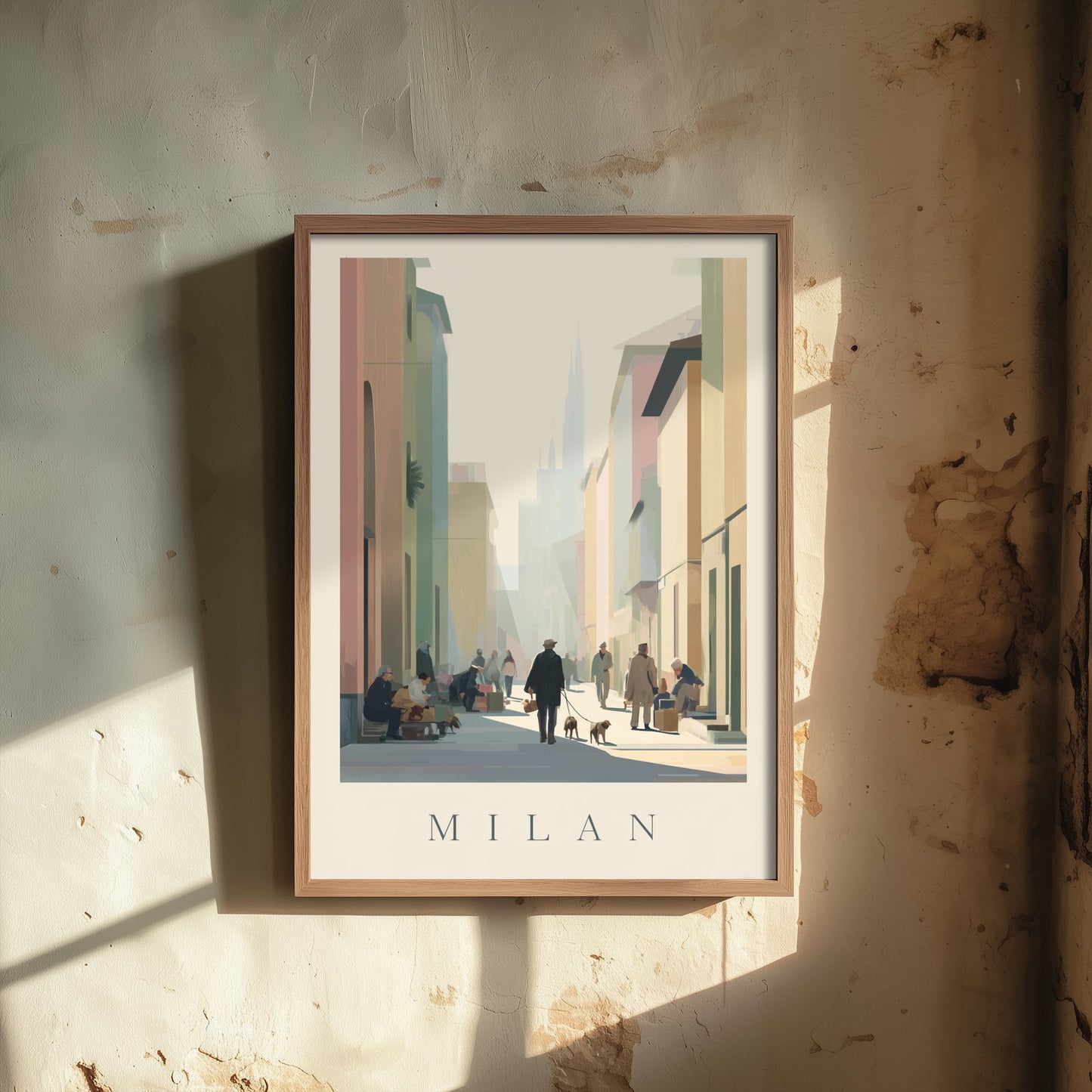 Milan Italy Travel Poster - Minimalist Street Art Print - Market Scene Illustration - Sunlit City 1/3