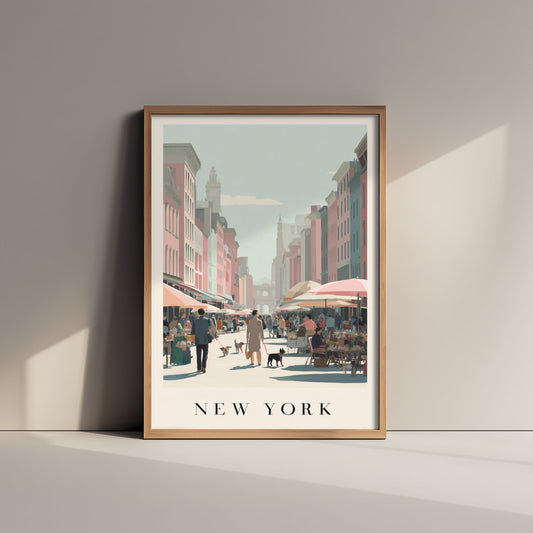 New York Travel Poster - Minimalist Street Market Art Print - City Scene Illustration - Umbrella Market 2/3